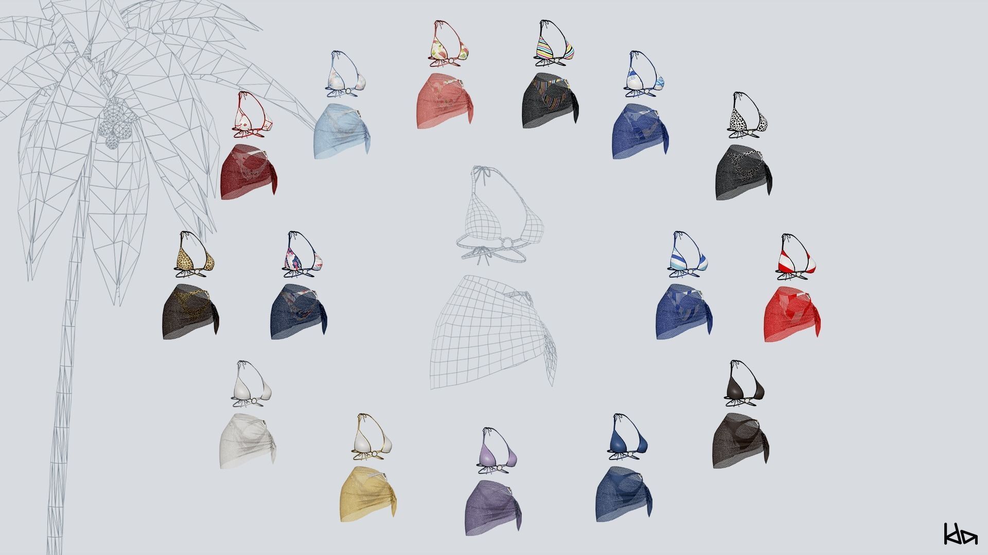 Beach Girls - Game Ready Low-poly 3D model_18