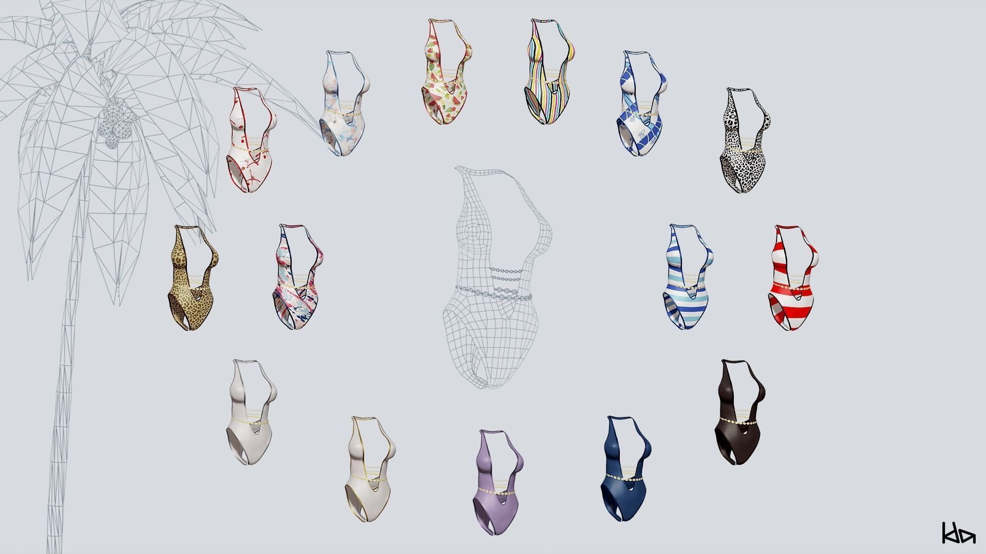 Beach Girls - Game Ready Low-poly 3D model_17