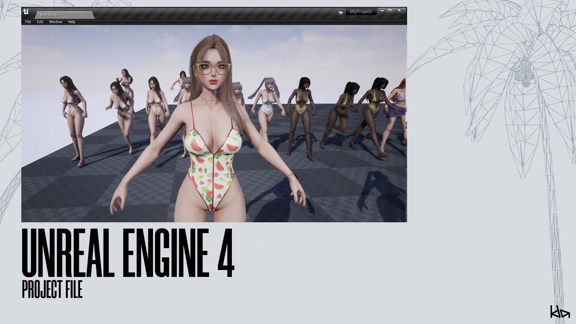 Beach Girls - Game Ready Low-poly 3D model_30