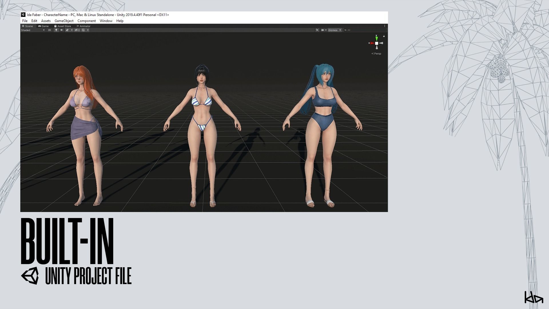 Beach Girls - Game Ready Low-poly 3D model_37