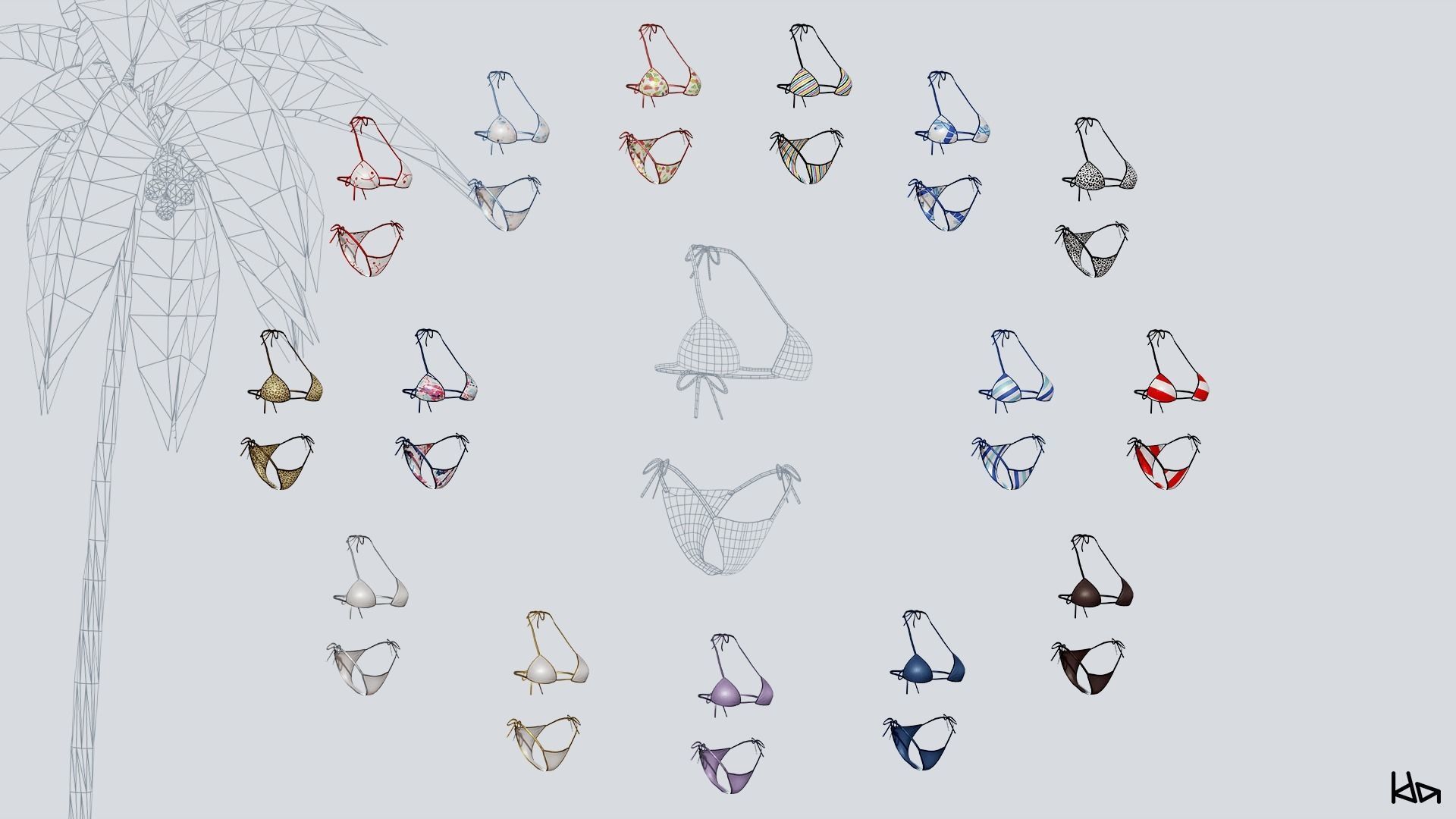 Beach Girls - Game Ready Low-poly 3D model_19