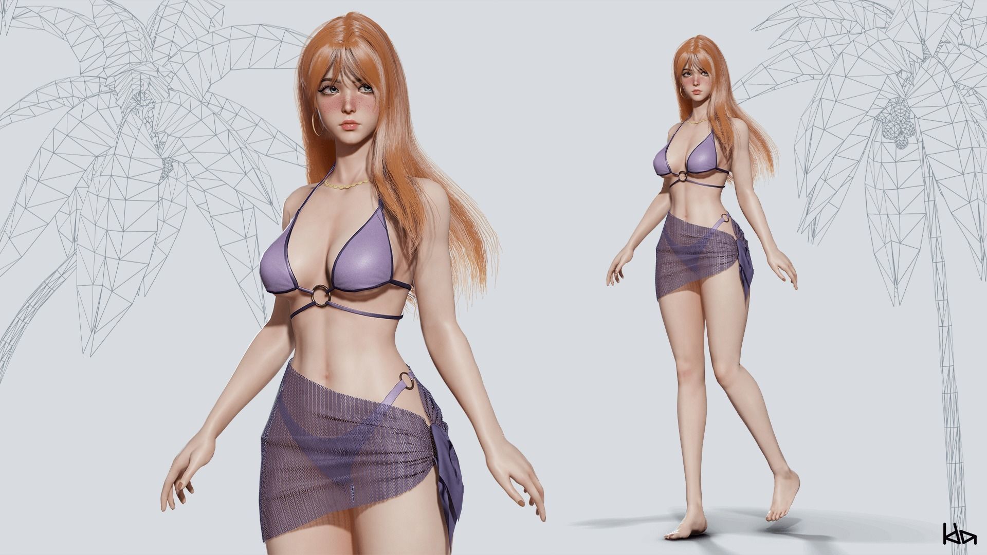 Beach Girls - Game Ready Low-poly 3D model_23