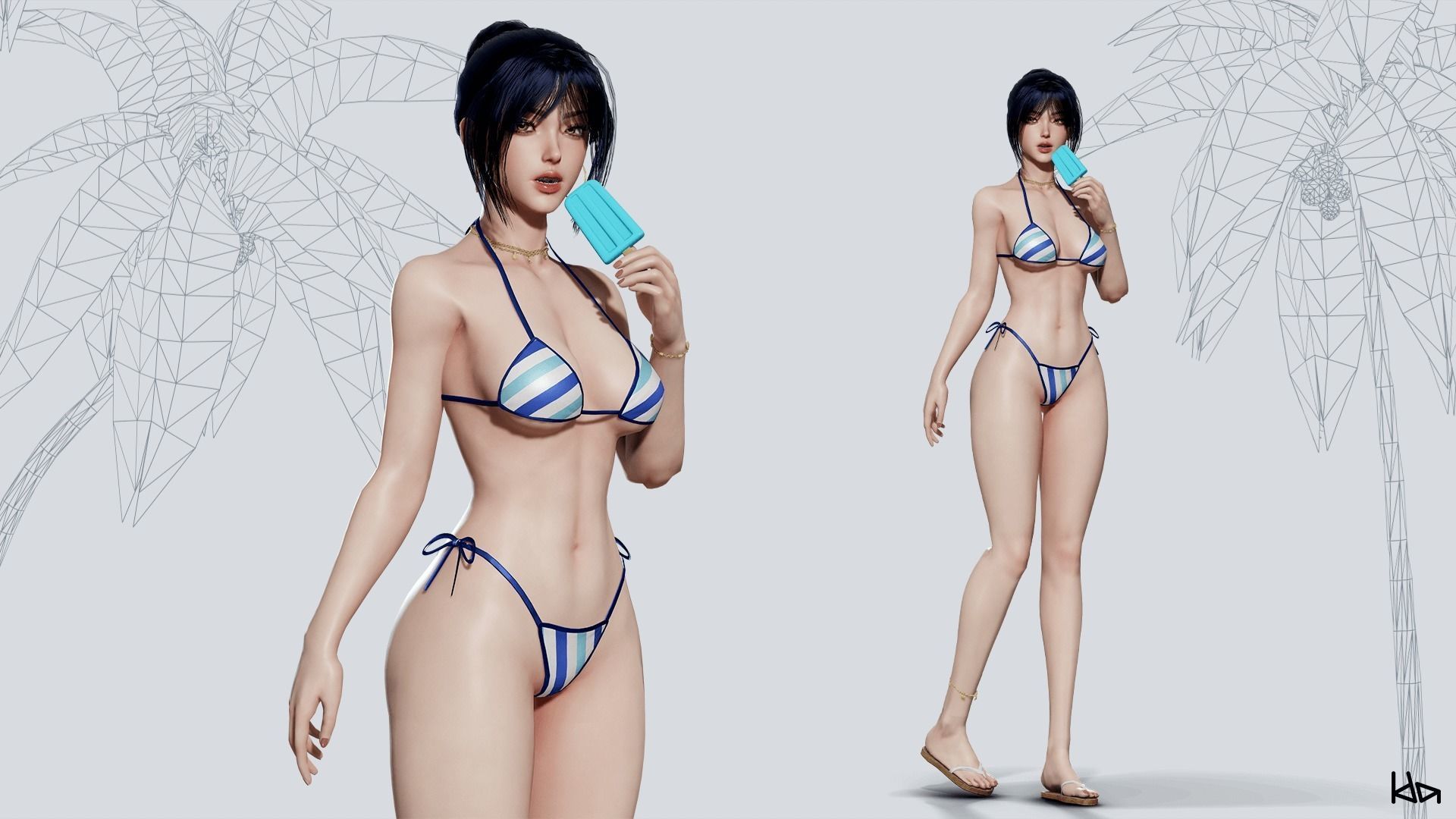 Beach Girls - Game Ready Low-poly 3D model_25