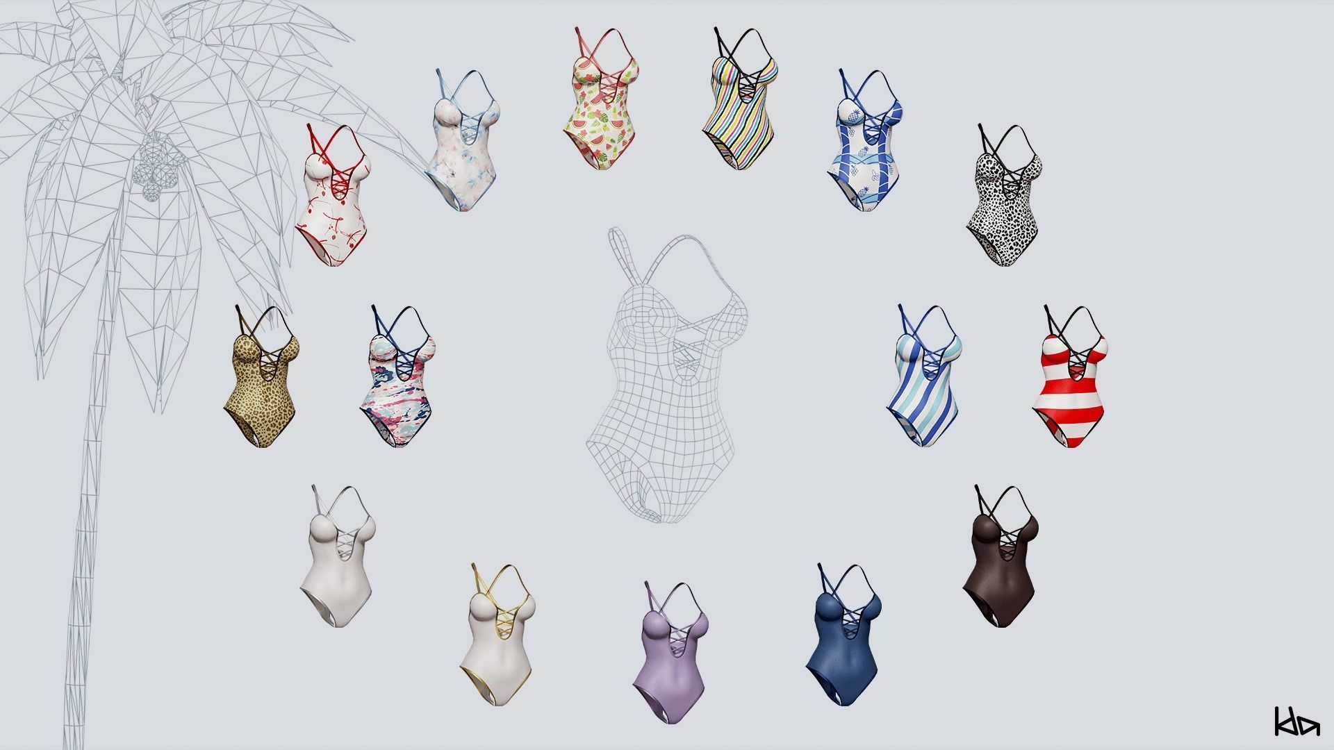 Beach Girls - Game Ready Low-poly 3D model_16