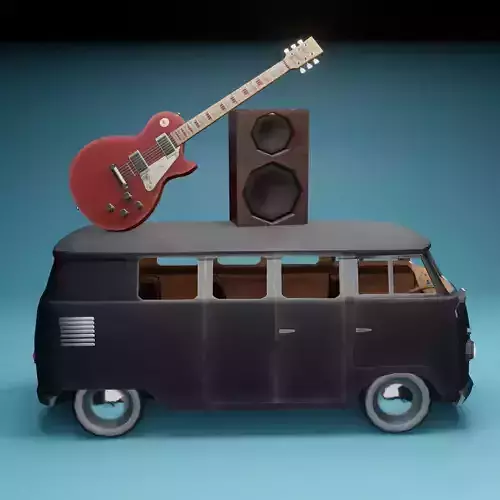 Kombi with Guitar on the roof low poly Low-poly 3D model