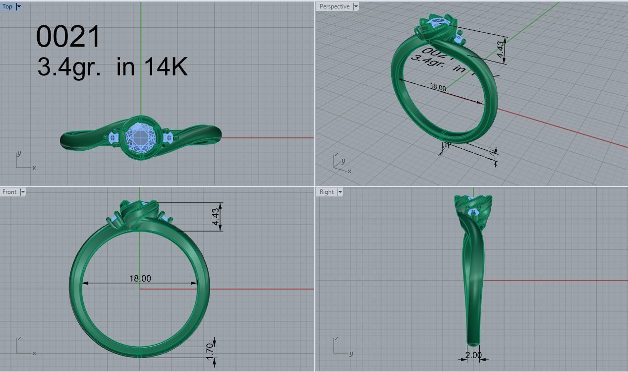 3 stone rotated head ring 0021 3D print model_4