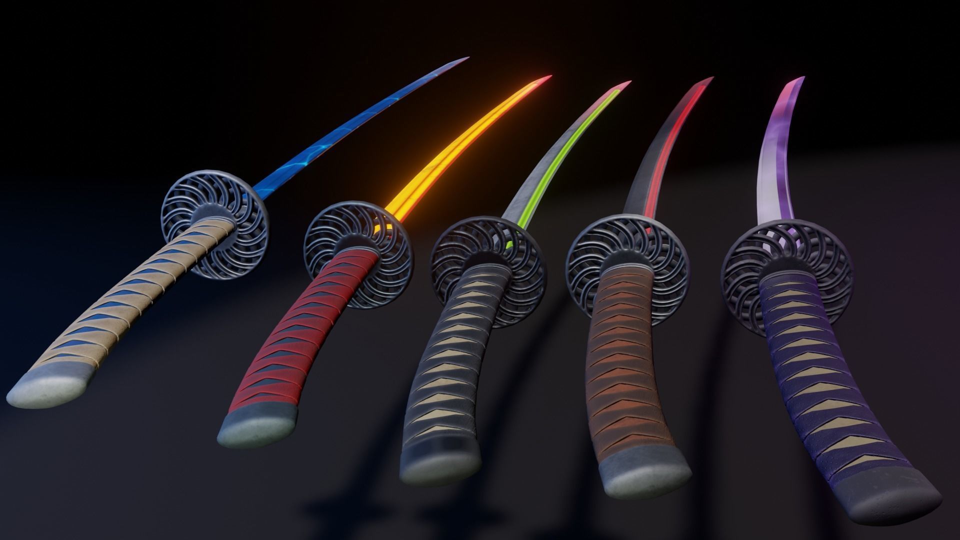 Stylized Katana Asset with five skins low poly game ready Low-poly 3D model_5