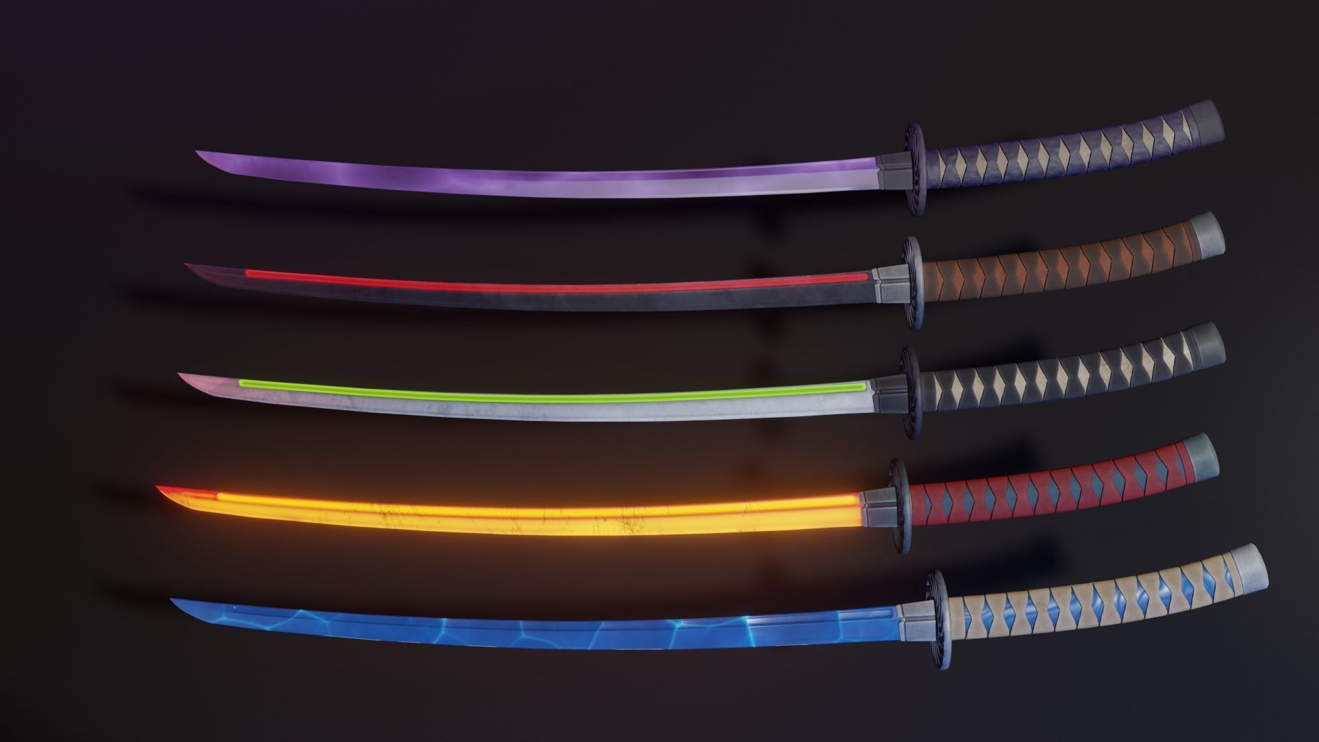 Stylized Katana Asset with five skins low poly game ready Low-poly 3D model_6
