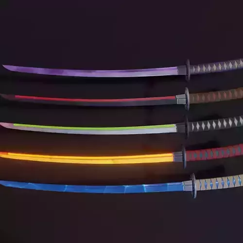 Stylized Katana Asset with five skins low poly game ready