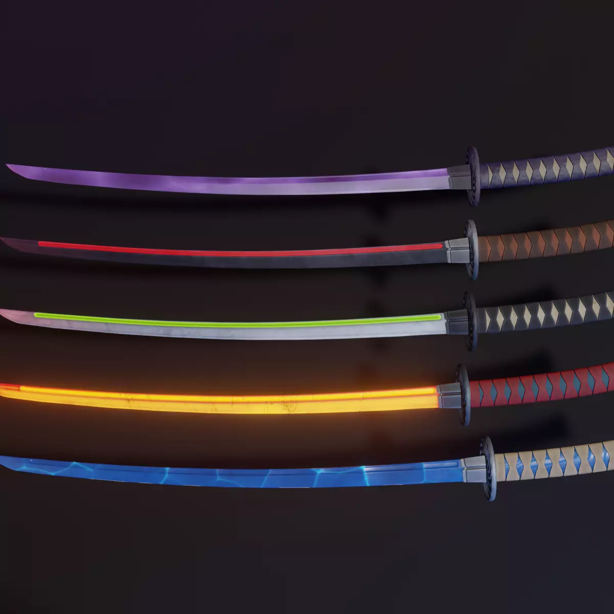 Stylized Katana Asset with five skins low poly game ready Low-poly 3D model_0