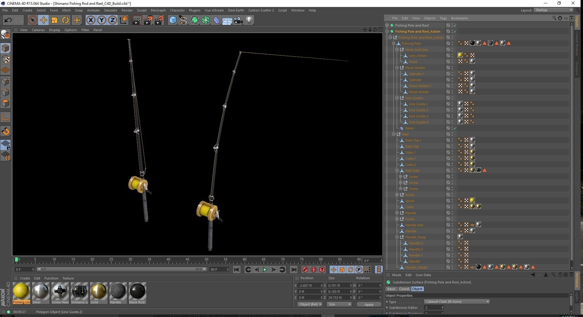 Shimano Fishing Rod and Reel Low-poly 3D model_14