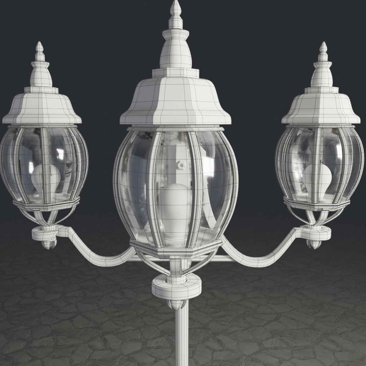 Rounded Street Lamp with quad stand 3D model_7
