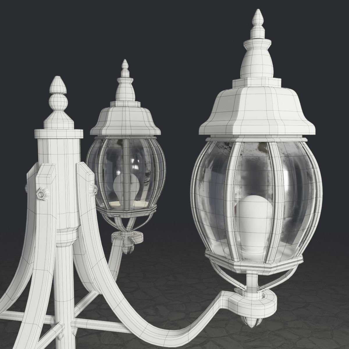 Rounded Street Lamp with quad stand 3D model_8