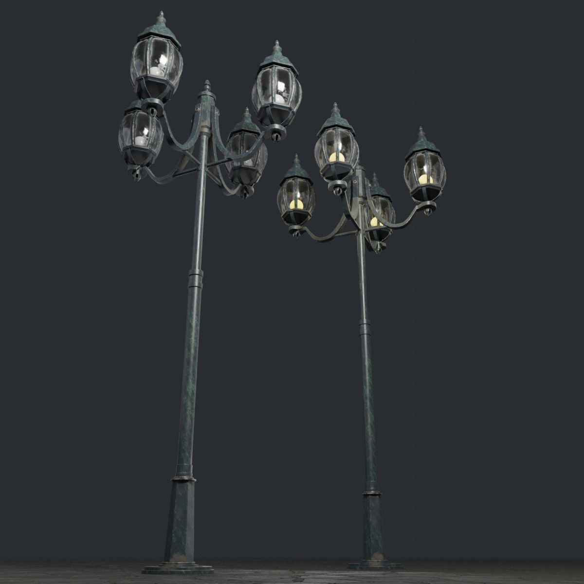 Rounded Street Lamp with quad stand 3D model_5