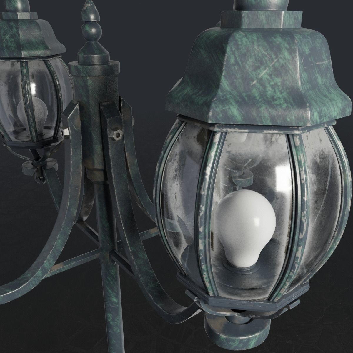Rounded Street Lamp with quad stand 3D model_2