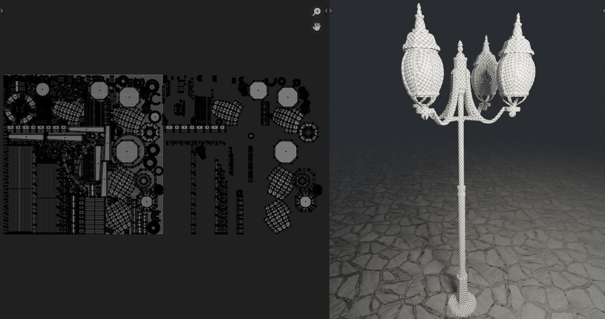 Rounded Street Lamp with quad stand 3D model_9