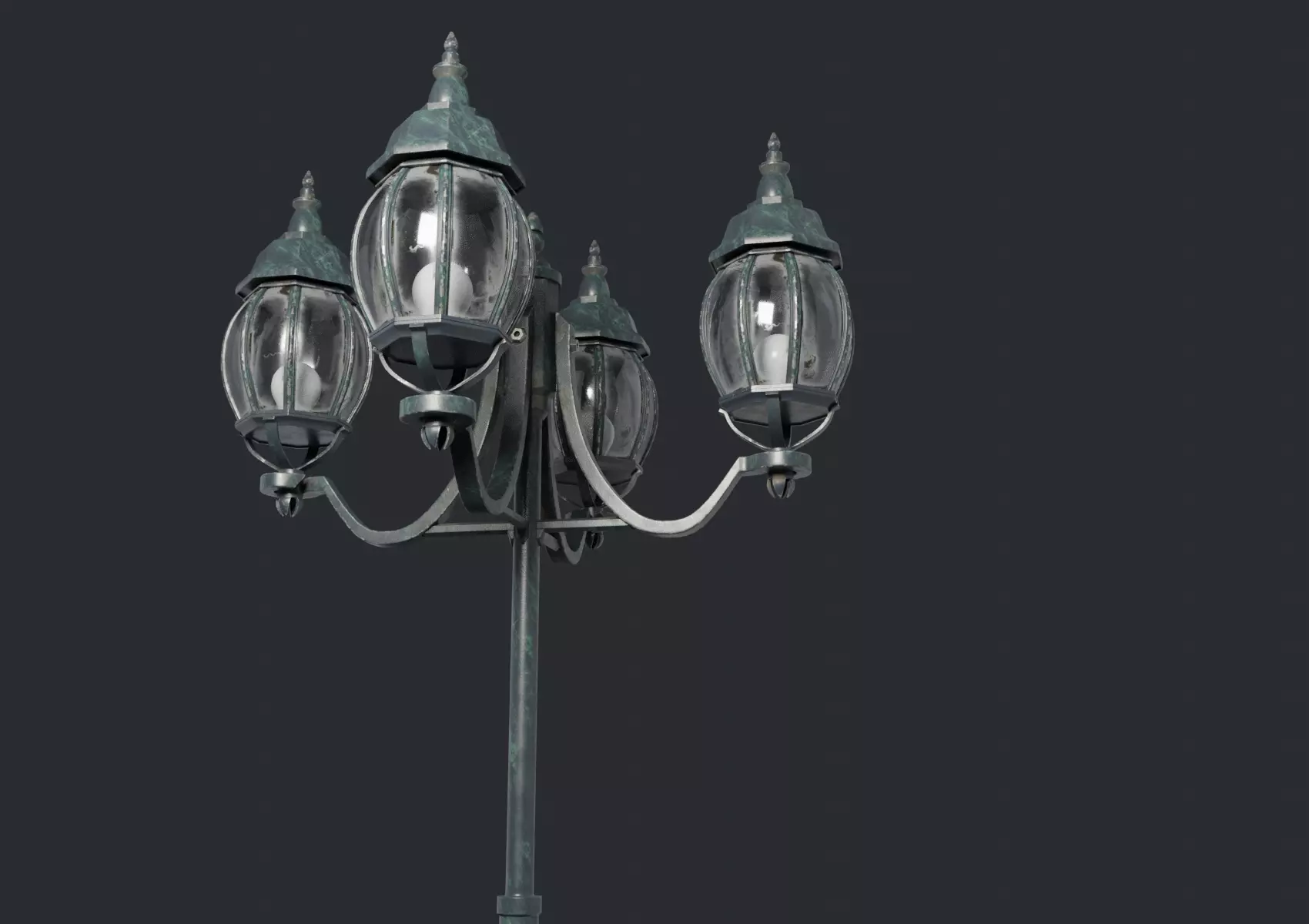 Rounded Street Lamp with quad stand 3D model_0