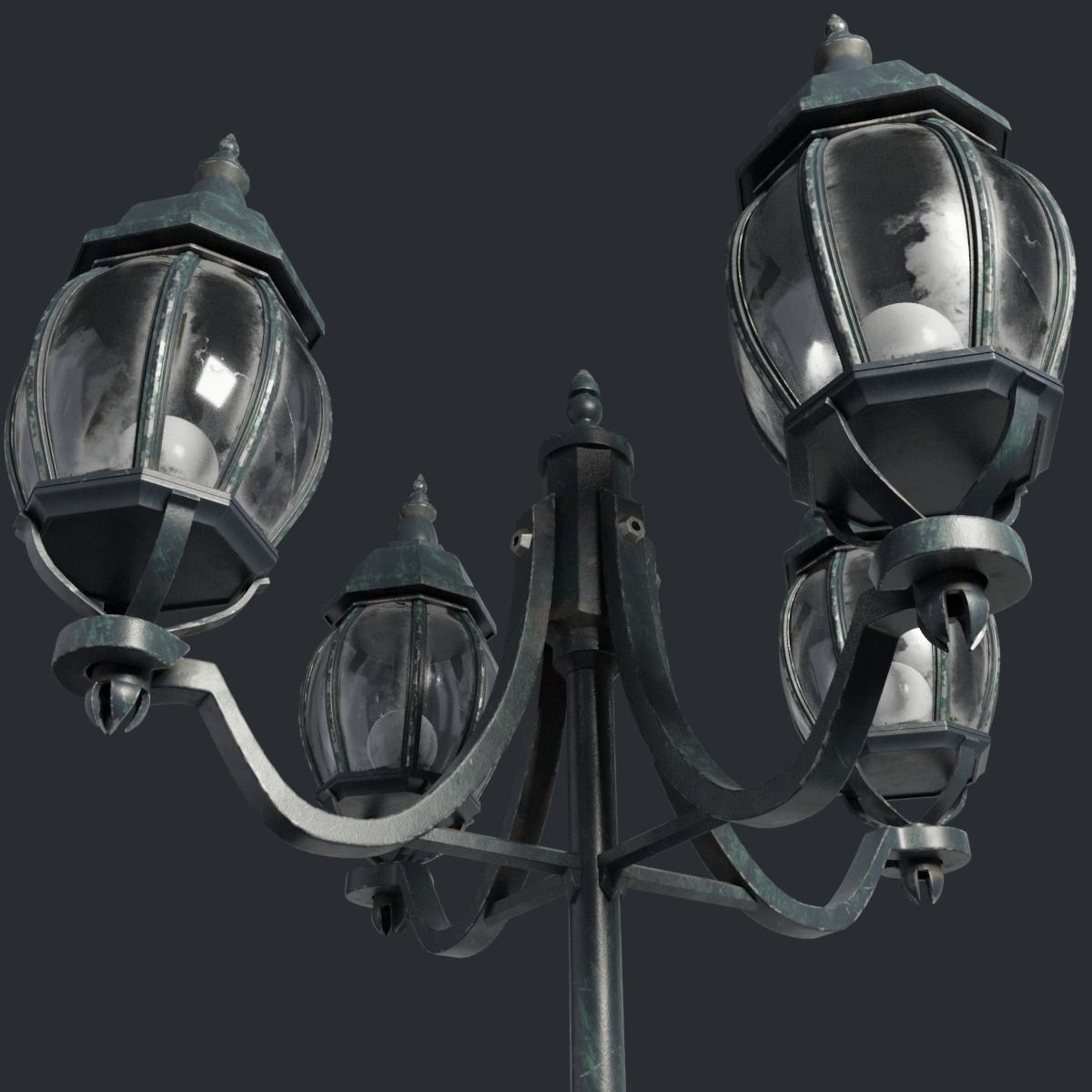 Rounded Street Lamp with quad stand 3D model_1