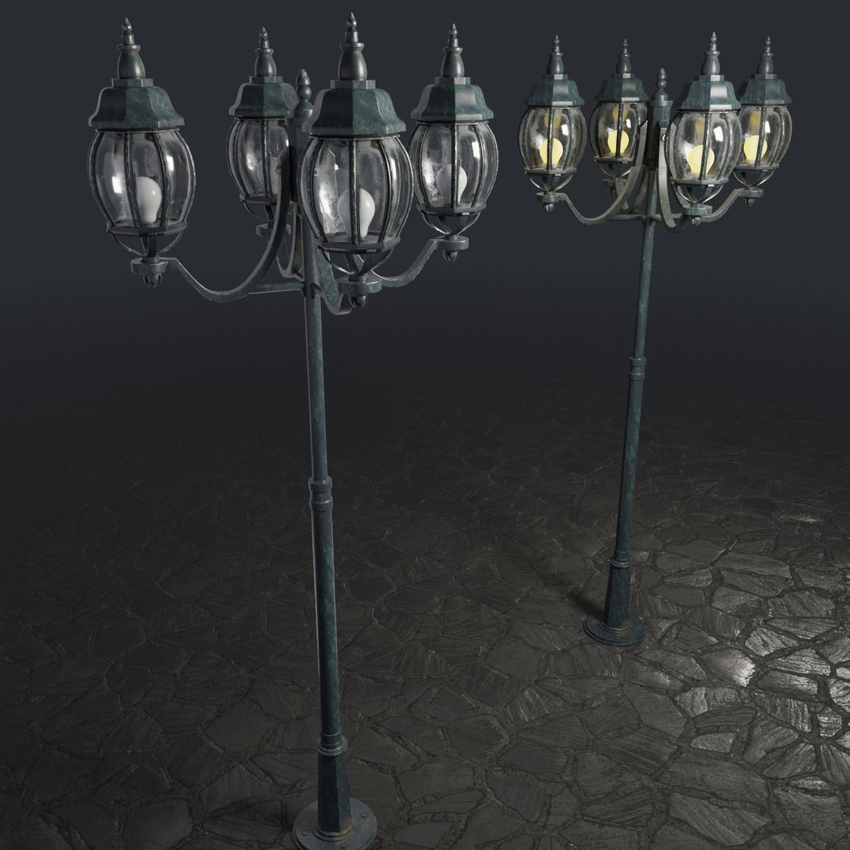Rounded Street Lamp with quad stand 3D model_3