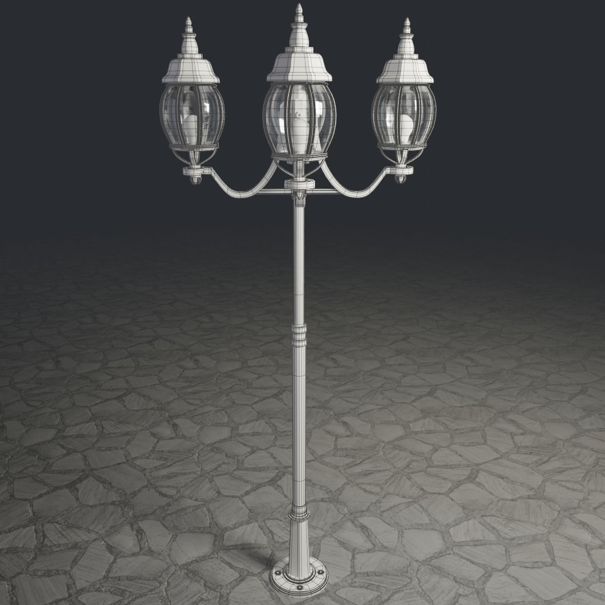 Rounded Street Lamp with quad stand 3D model_6