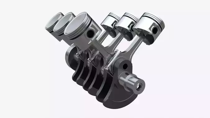 Engine crankshaft and pistons 3D model