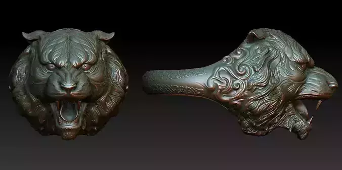 Tiger head ring 3d print hollow model 