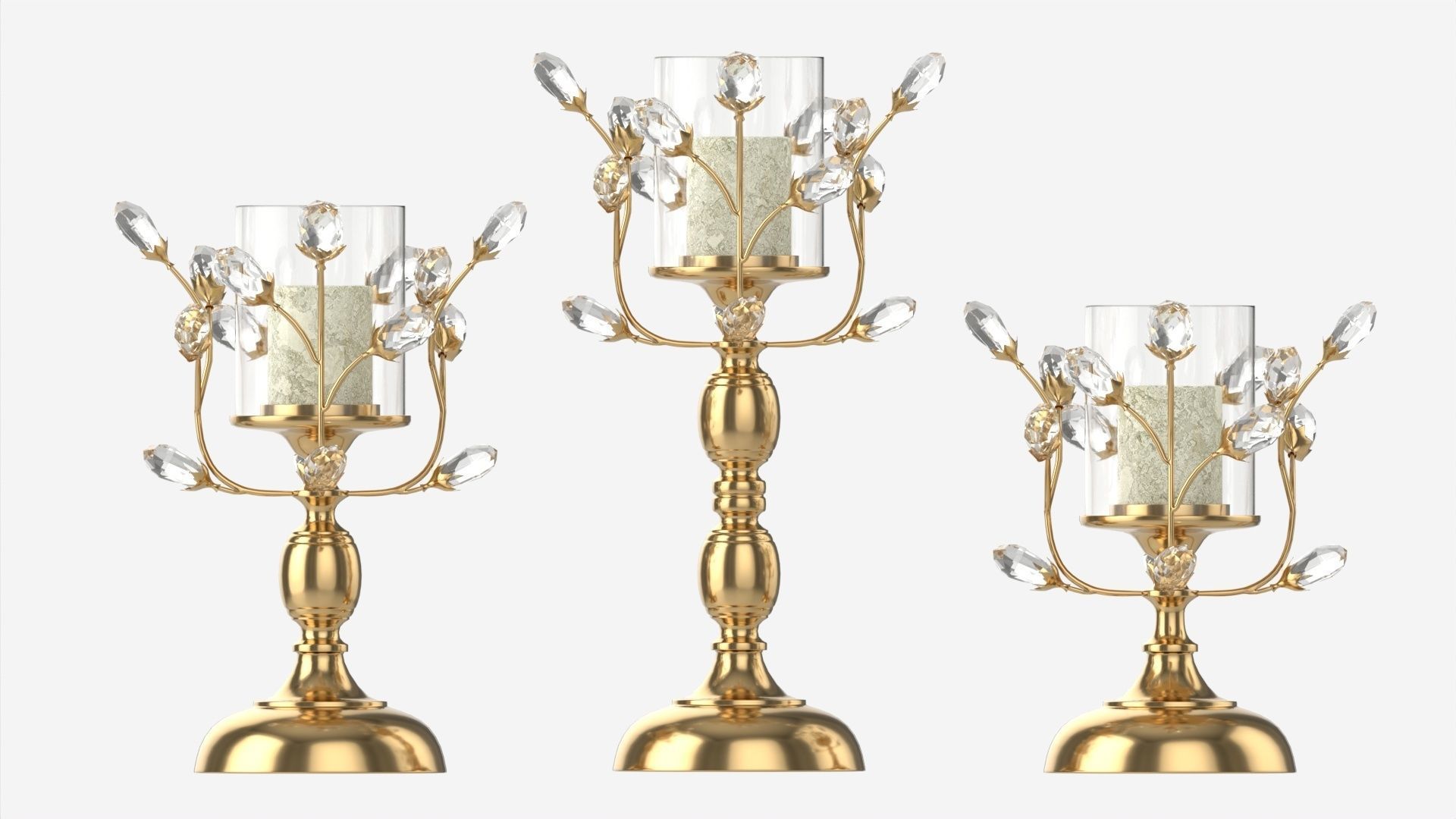 Golden Candle Holders 3D model_1
