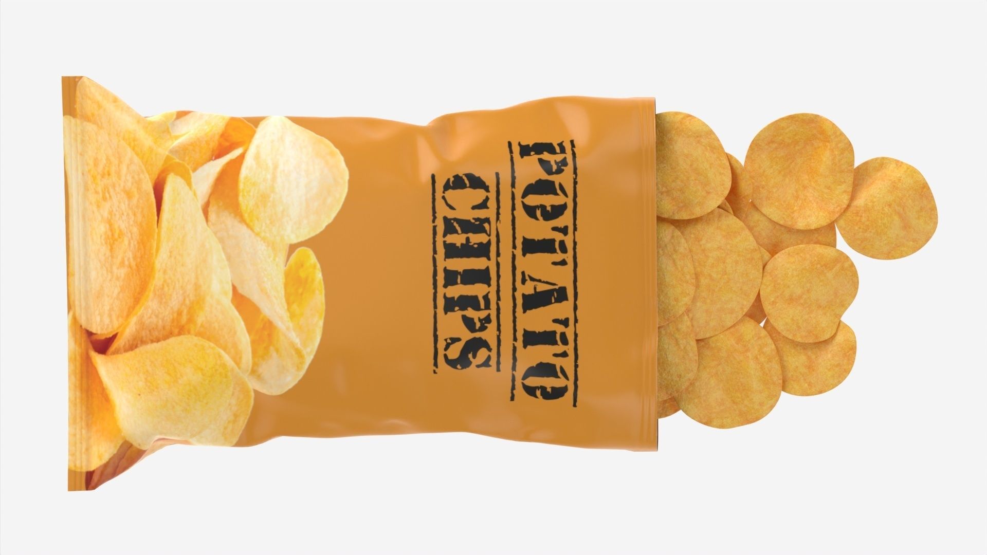 Potato chips package on ground opened with folds mockup 03 3D model_5