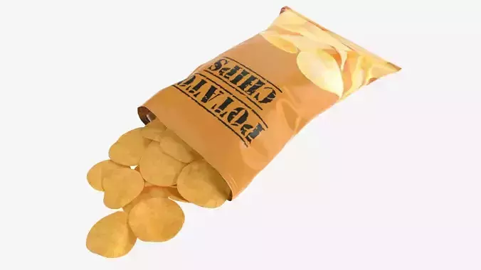 Potato chips package on ground opened with folds mockup 03 3D model