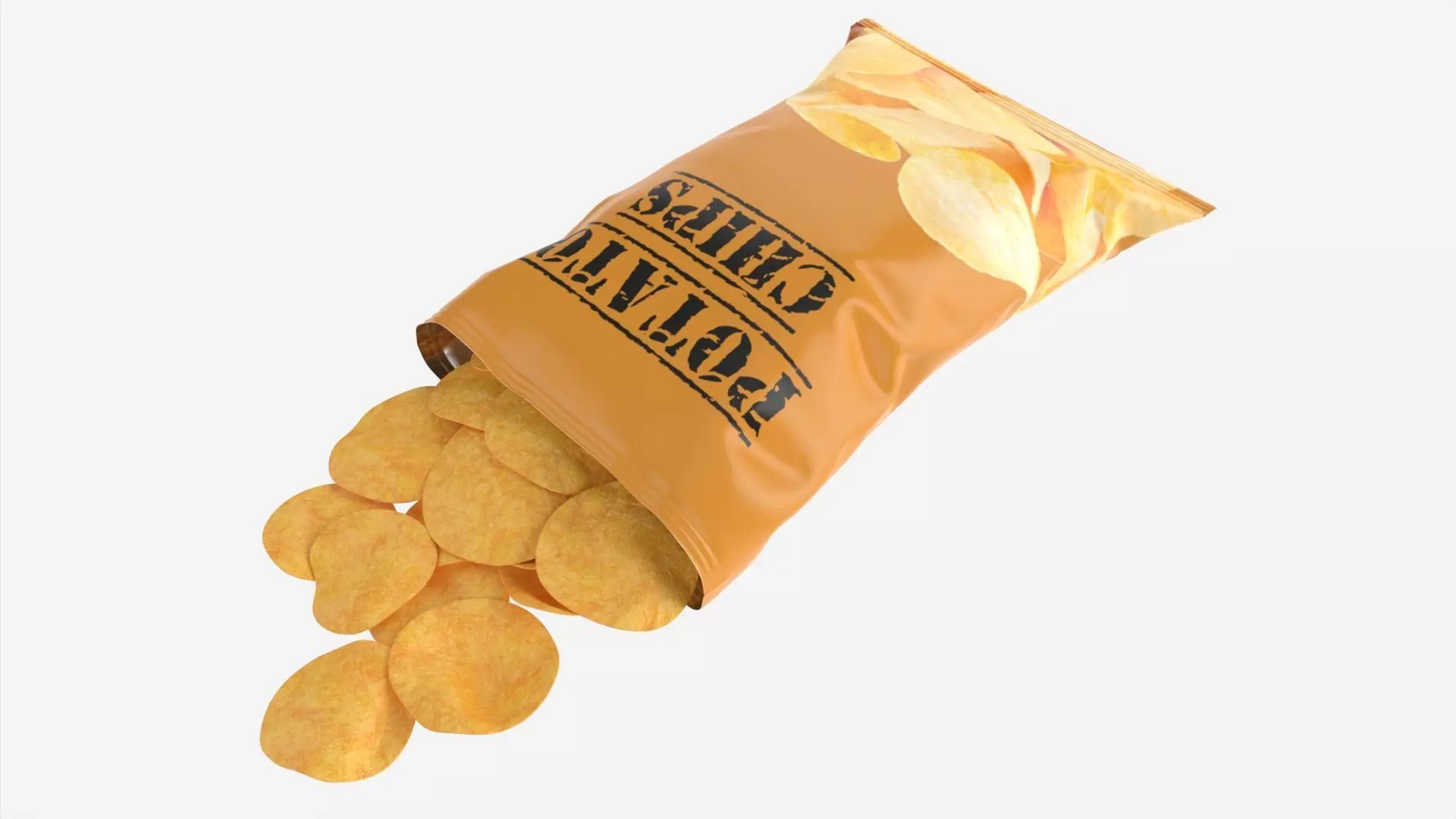 Potato chips package on ground opened with folds mockup 03 3D model_0