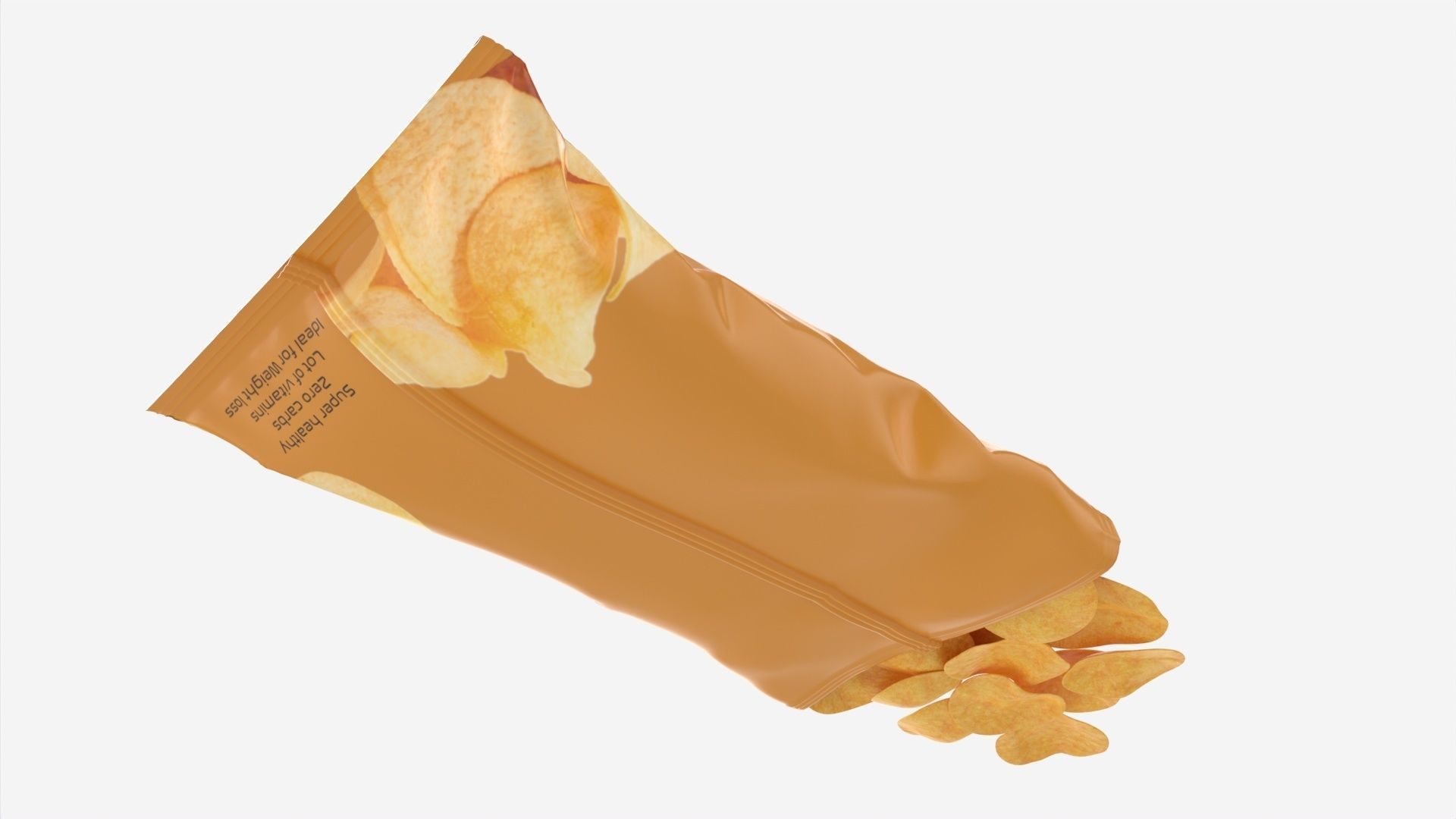 Potato chips package on ground opened with folds mockup 03 3D model_2