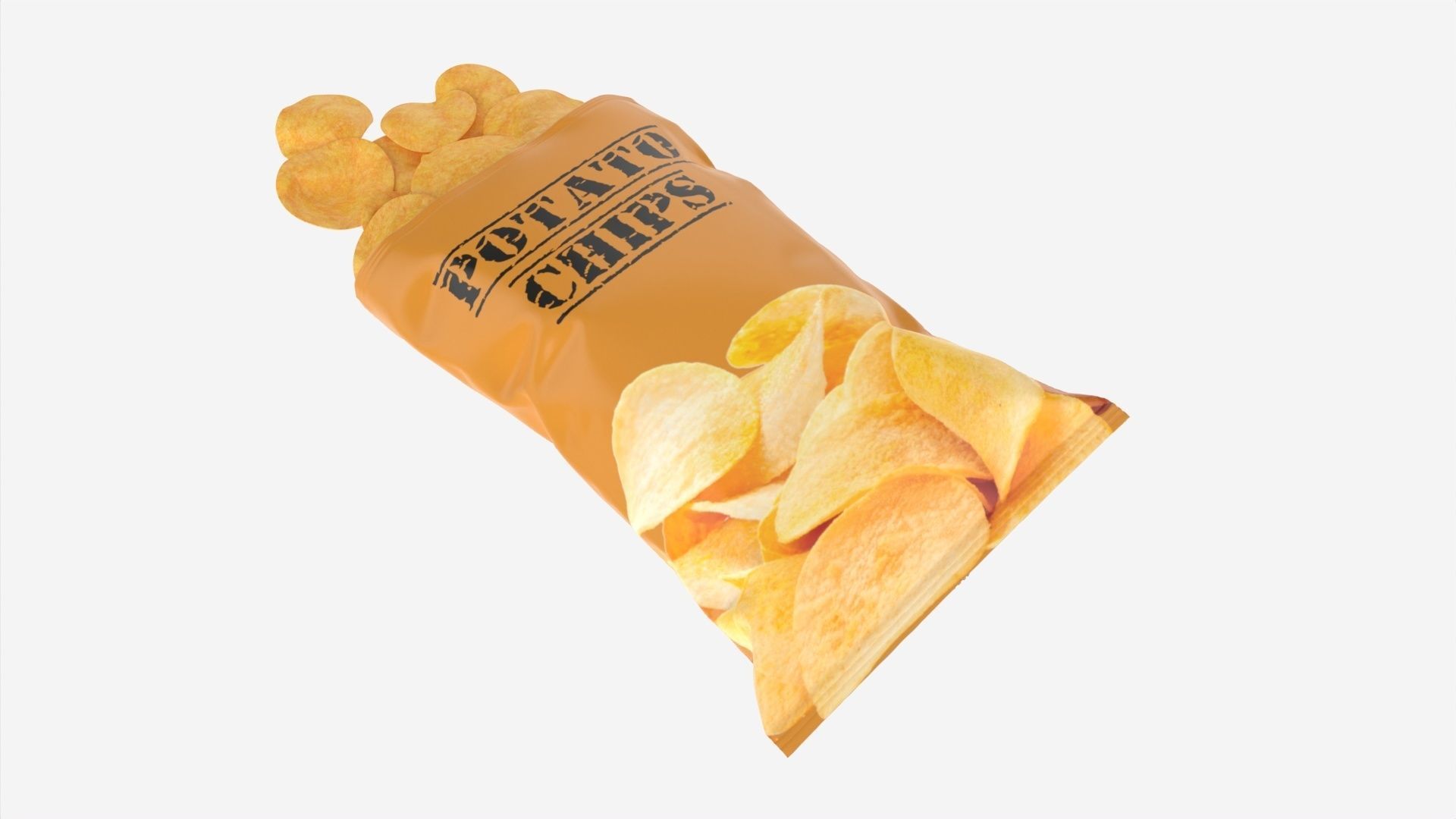 Potato chips package on ground opened with folds mockup 03 3D model_1