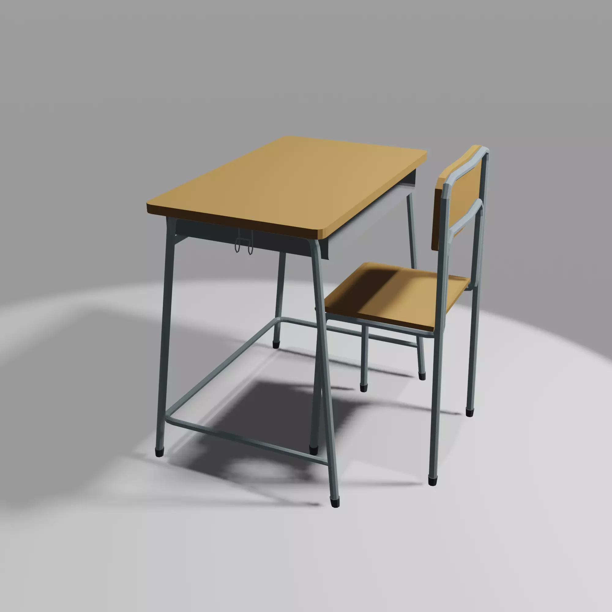 Japanese school desk and chair Free low-poly 3D model