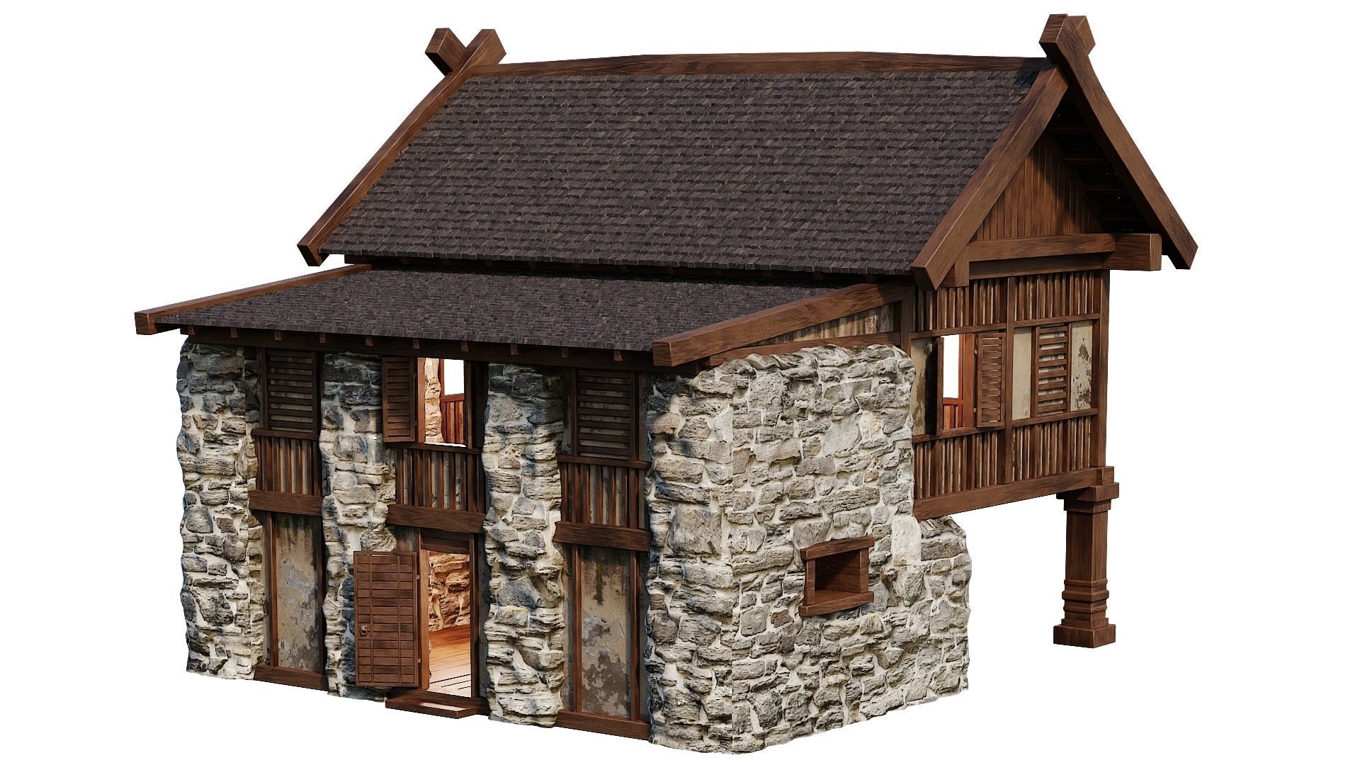 Old Medieval Building House 4K Textures GameReady 57 Low-poly 3D model_11