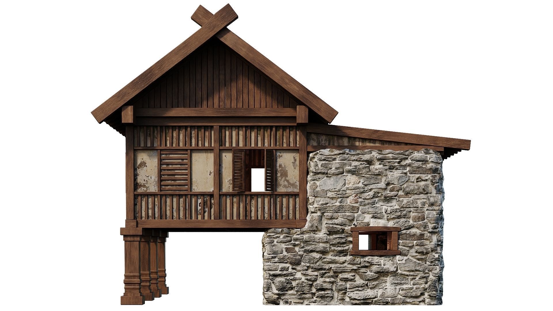 Old Medieval Building House 4K Textures GameReady 57 Low-poly 3D model_7