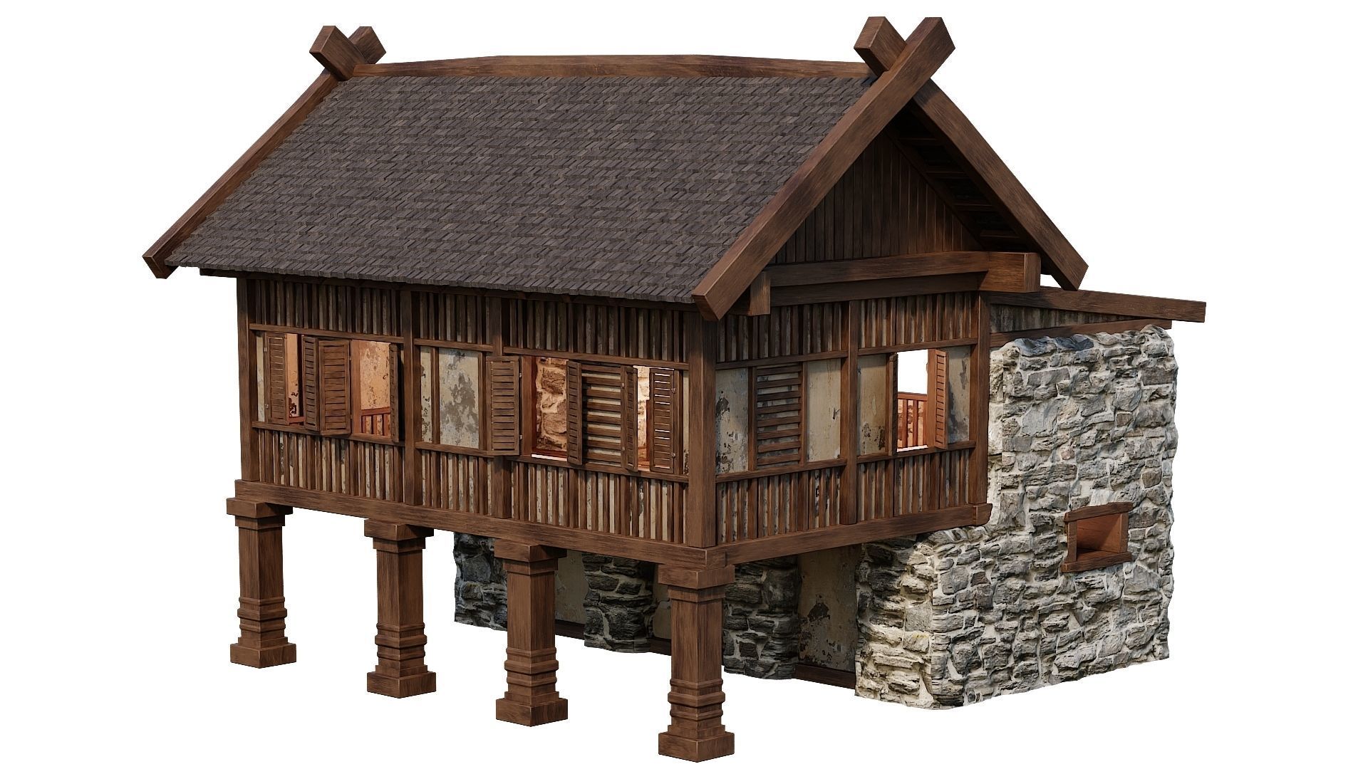 Old Medieval Building House 4K Textures GameReady 57 Low-poly 3D model_4