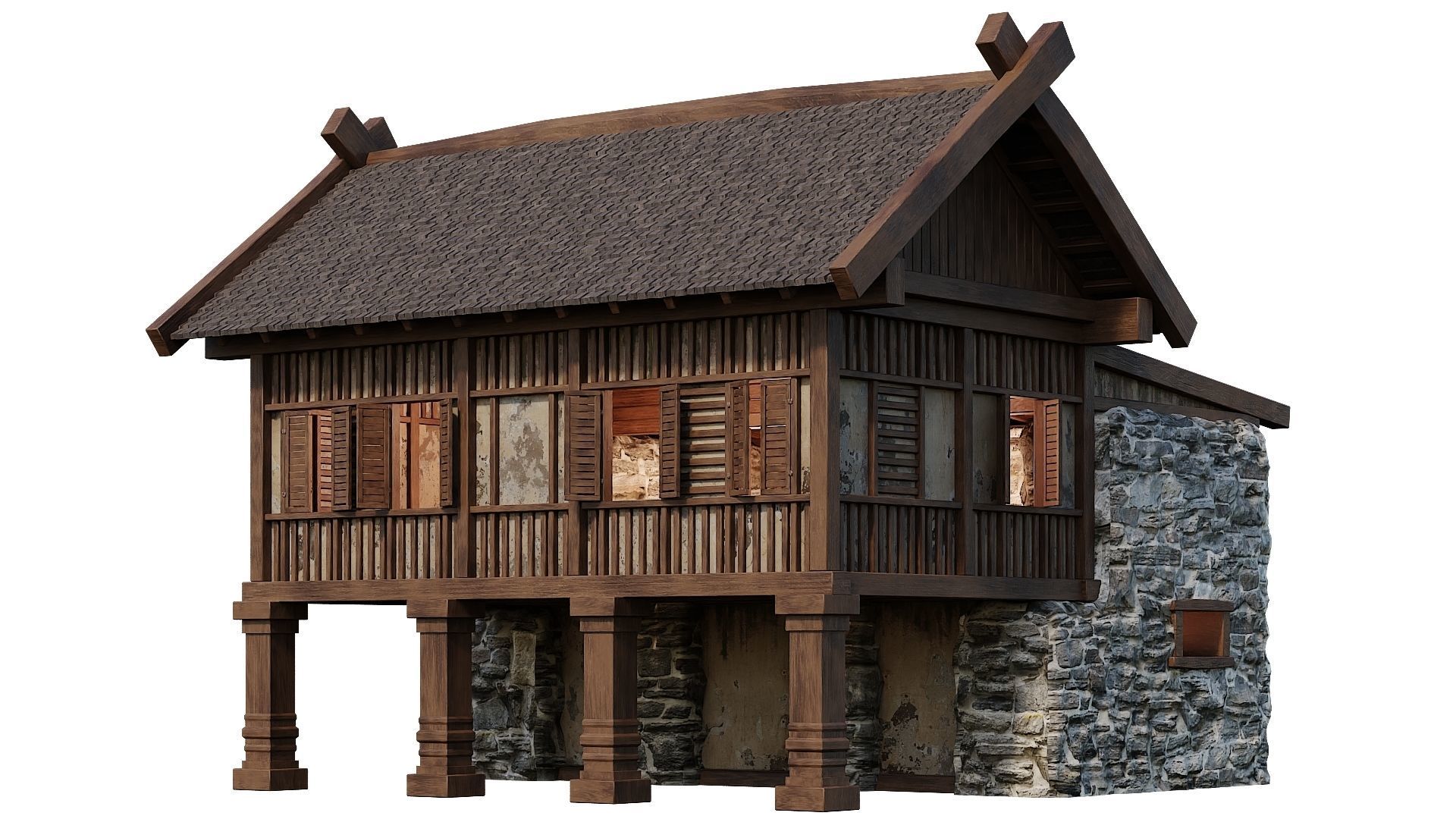 Old Medieval Building House 4K Textures GameReady 57 Low-poly 3D model_1