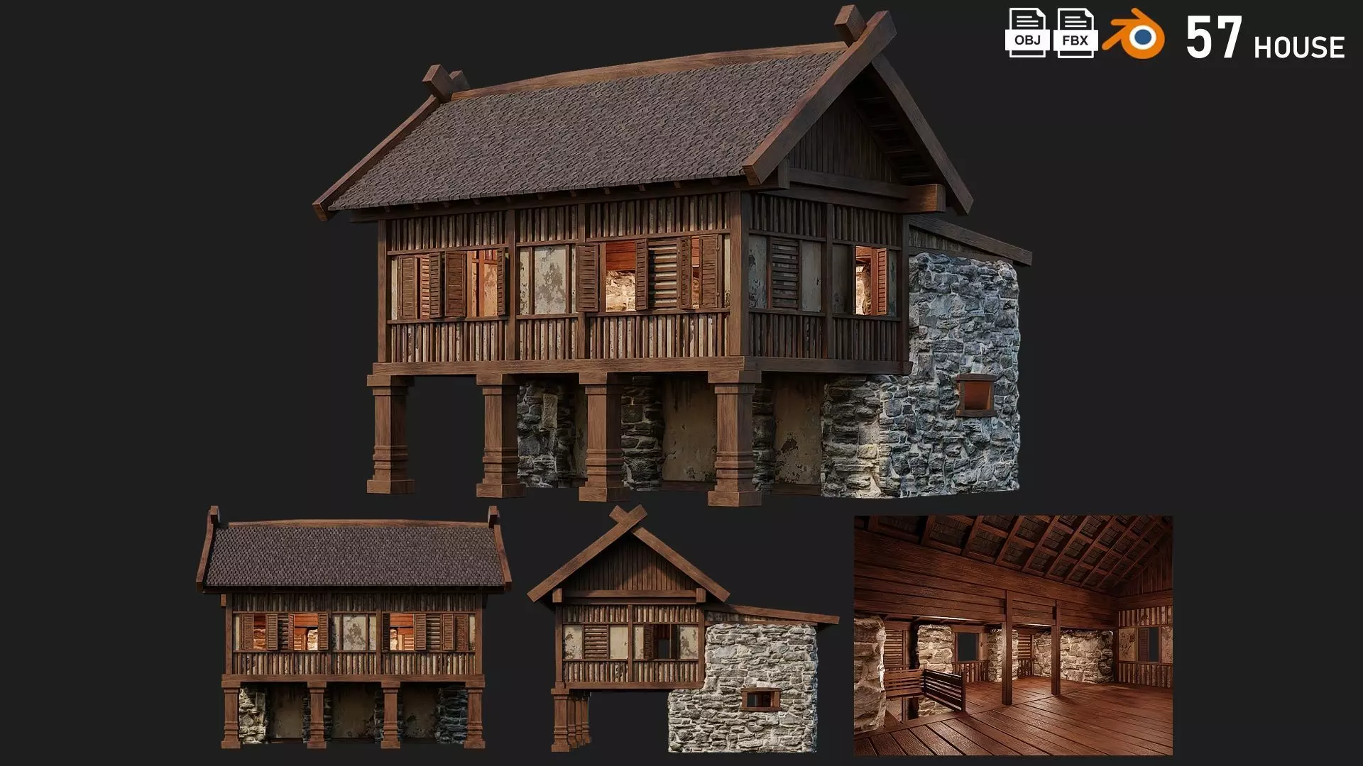 Old Medieval Building House 4K Textures GameReady 57 Low-poly 3D model_0