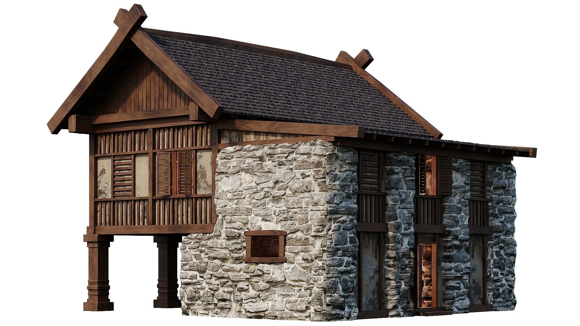 Old Medieval Building House 4K Textures GameReady 57 Low-poly 3D model_3