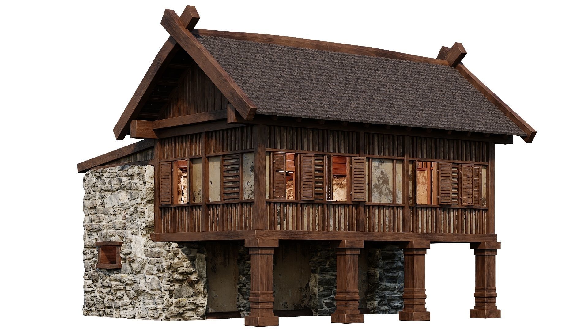 Old Medieval Building House 4K Textures GameReady 57 Low-poly 3D model_9