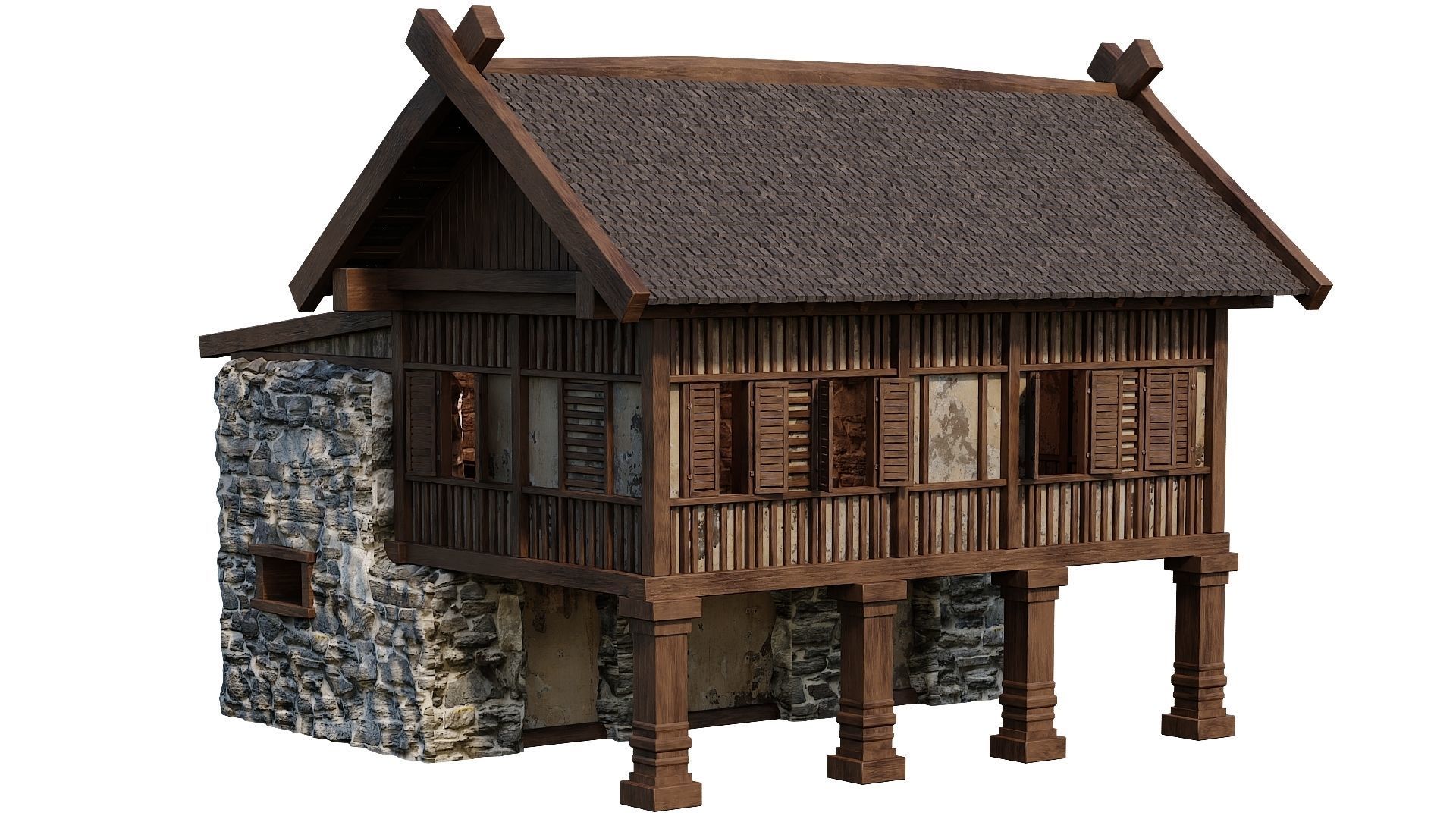 Old Medieval Building House 4K Textures GameReady 57 Low-poly 3D model_12