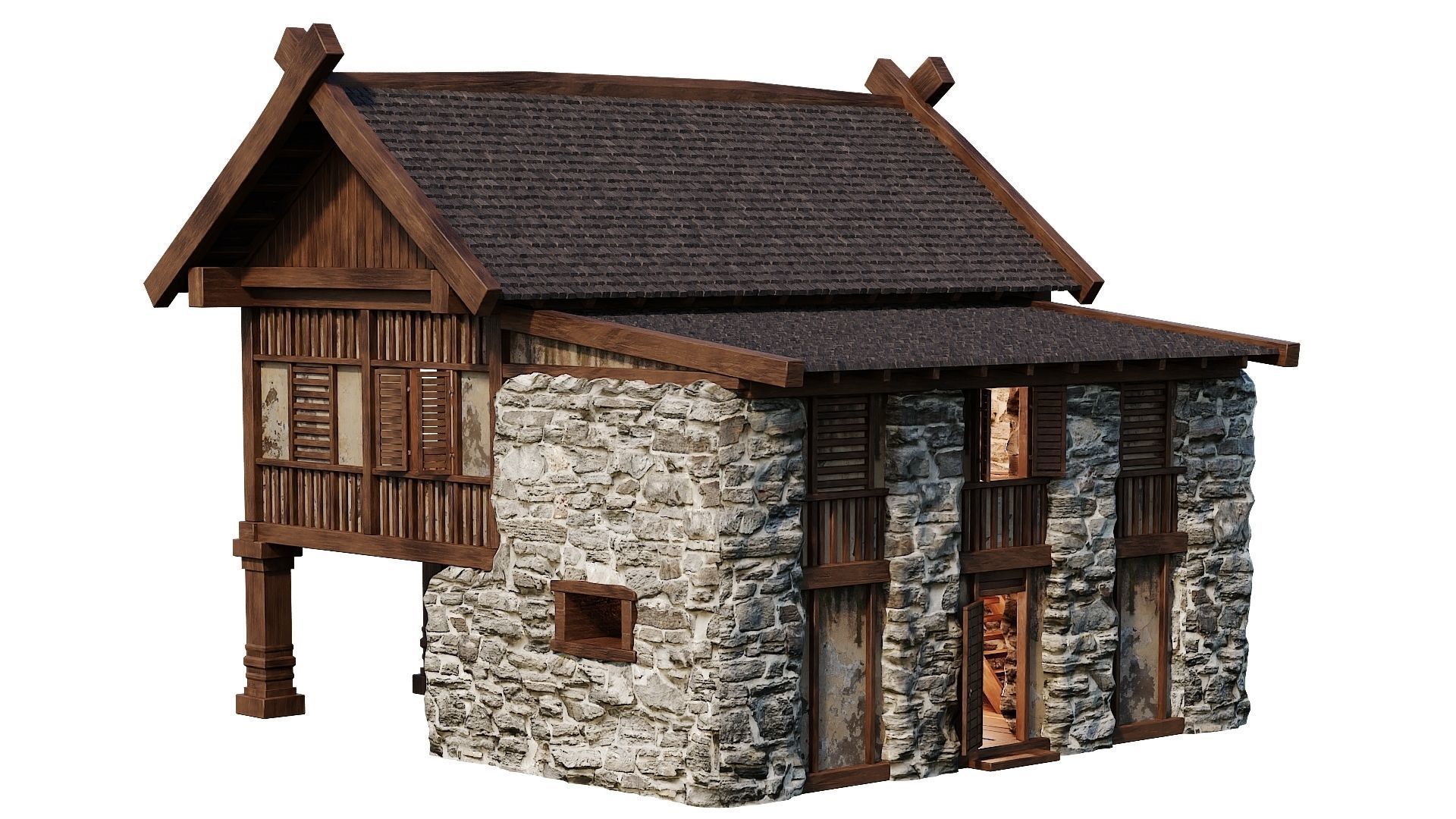 Old Medieval Building House 4K Textures GameReady 57 Low-poly 3D model_10