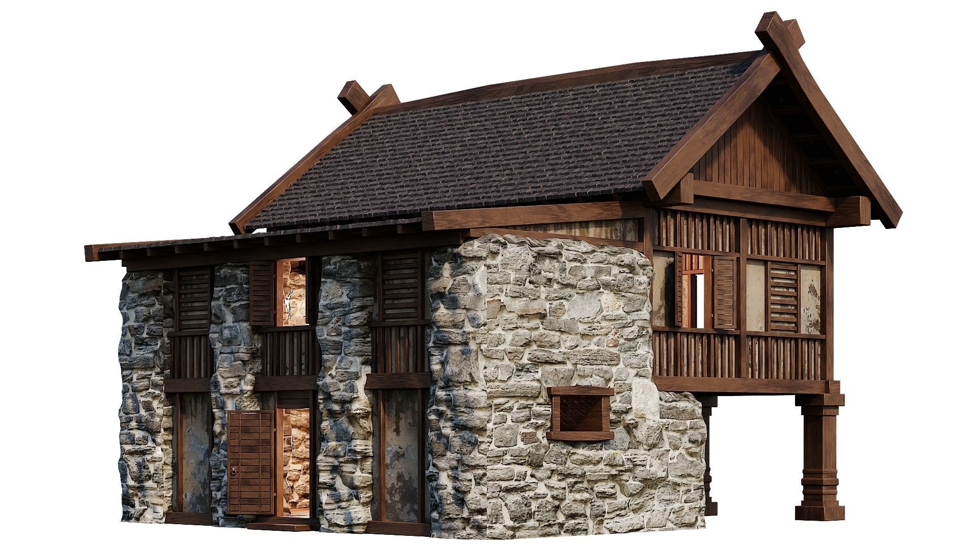 Old Medieval Building House 4K Textures GameReady 57 Low-poly 3D model_8