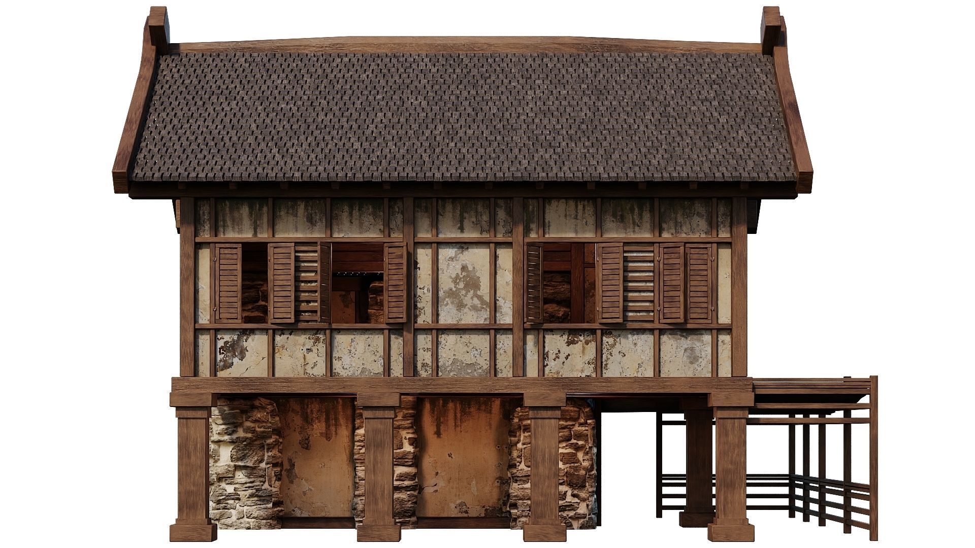 Old Medieval Building House 4K Textures GameReady 60 Low-poly 3D model_2