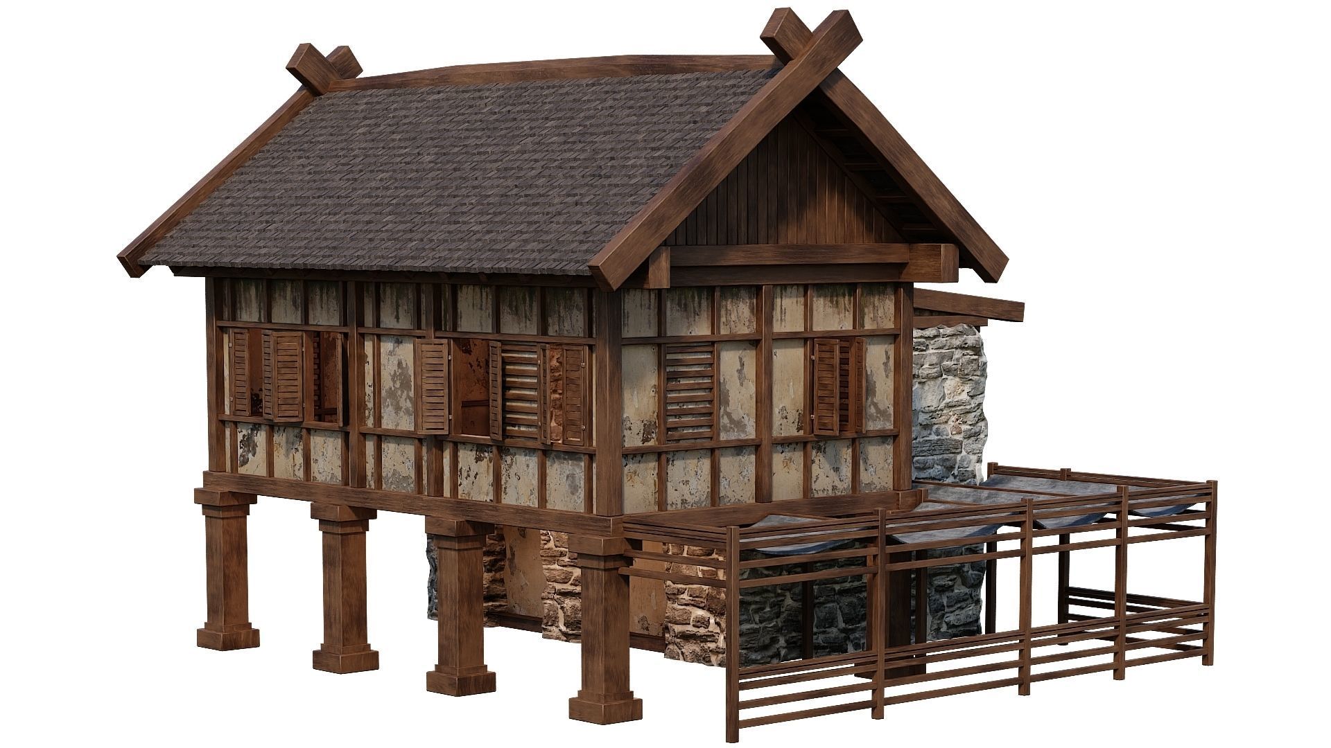 Old Medieval Building House 4K Textures GameReady 60 Low-poly 3D model_10
