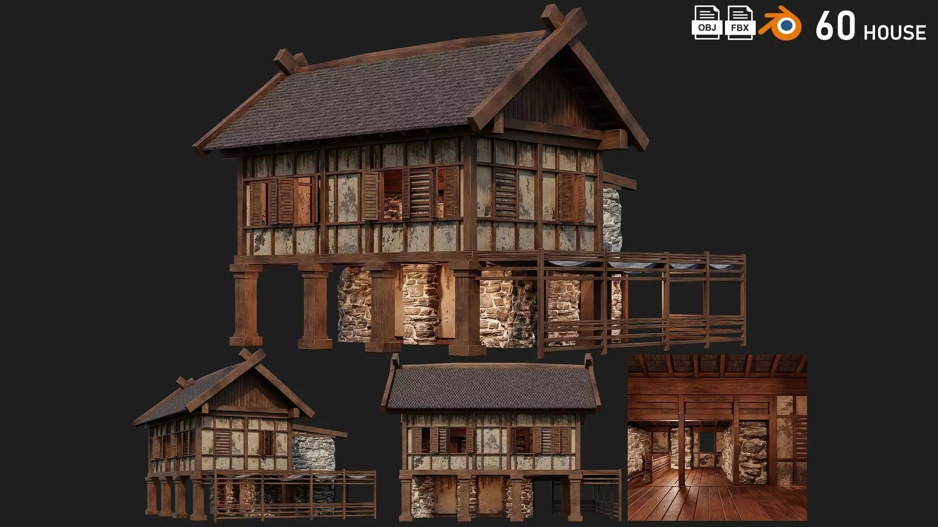 Old Medieval Building House 4K Textures GameReady 60 Low-poly 3D model_0