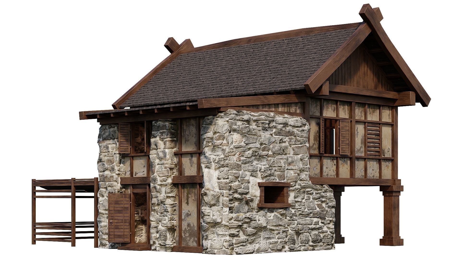 Old Medieval Building House 4K Textures GameReady 60 Low-poly 3D model_8
