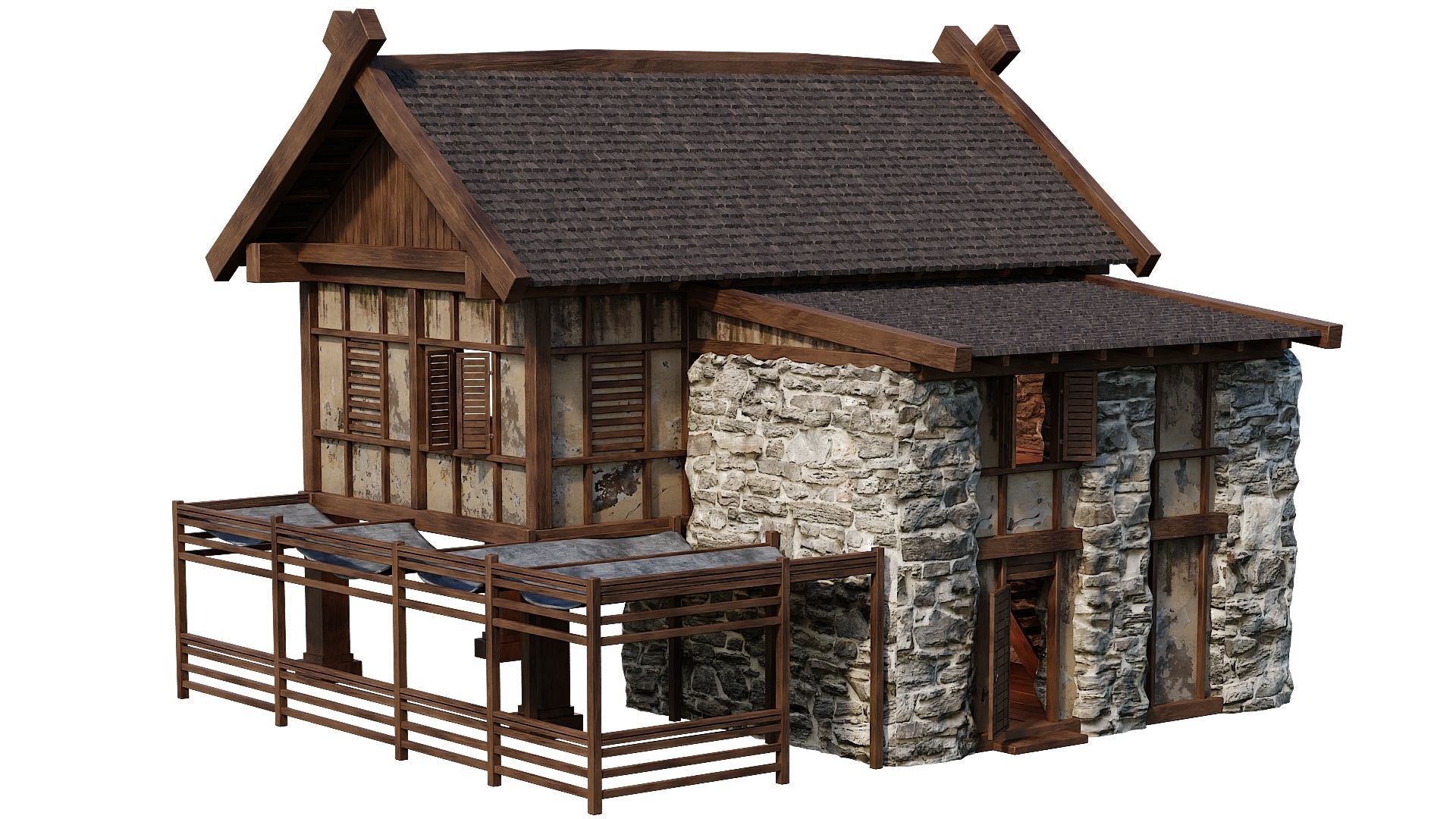 Old Medieval Building House 4K Textures GameReady 60 Low-poly 3D model_5