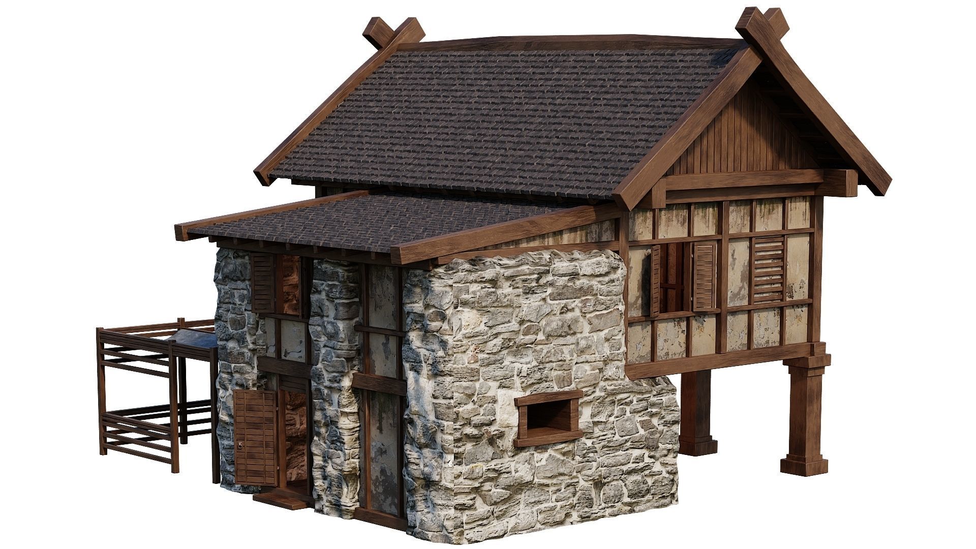 Old Medieval Building House 4K Textures GameReady 60 Low-poly 3D model_11