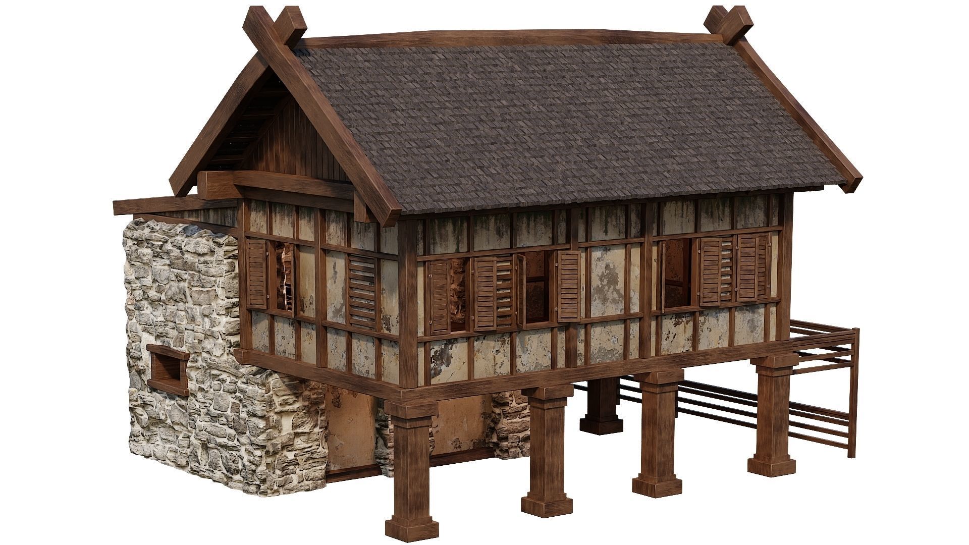 Old Medieval Building House 4K Textures GameReady 60 Low-poly 3D model_12